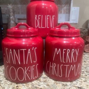Rae Dunn Red Holiday Cookie Jar Trio